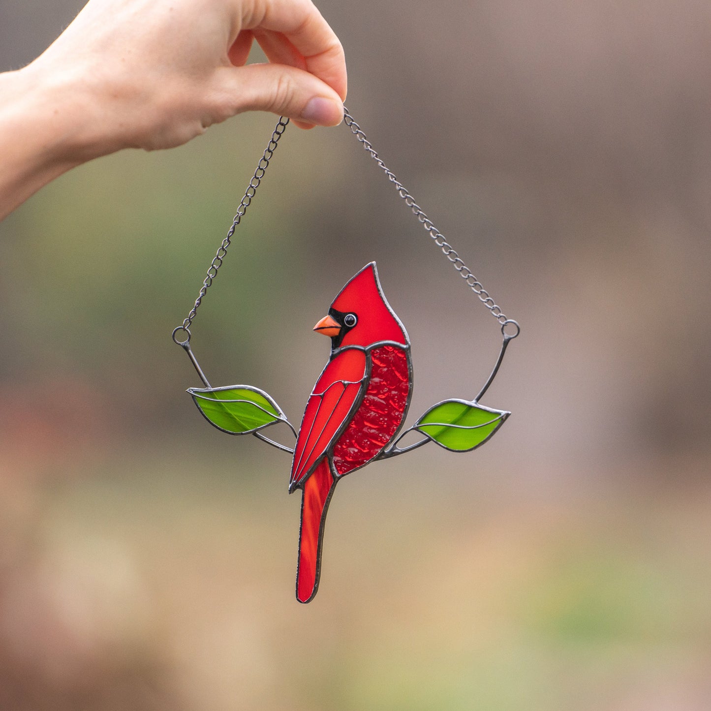 Stained glass cardinal bird Gift for dad Custom stained glass cardinal memorial ornament Stained glass window hangings Garden decoration - Image 12