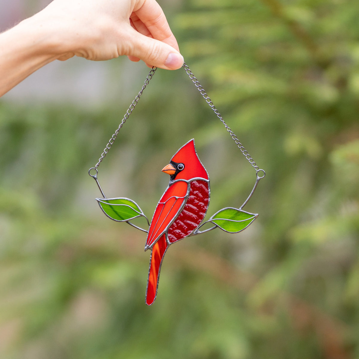 Stained glass cardinal bird Gift for dad Custom stained glass cardinal memorial ornament Stained glass window hangings Garden decoration - Image 10