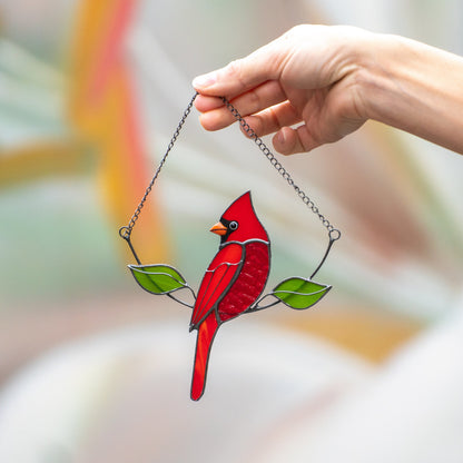 Cardinal bird stained glass window hangings Gifts for mom from daughter Custom stained glass bird suncatcher Cardinal memorial ornament - Image 11