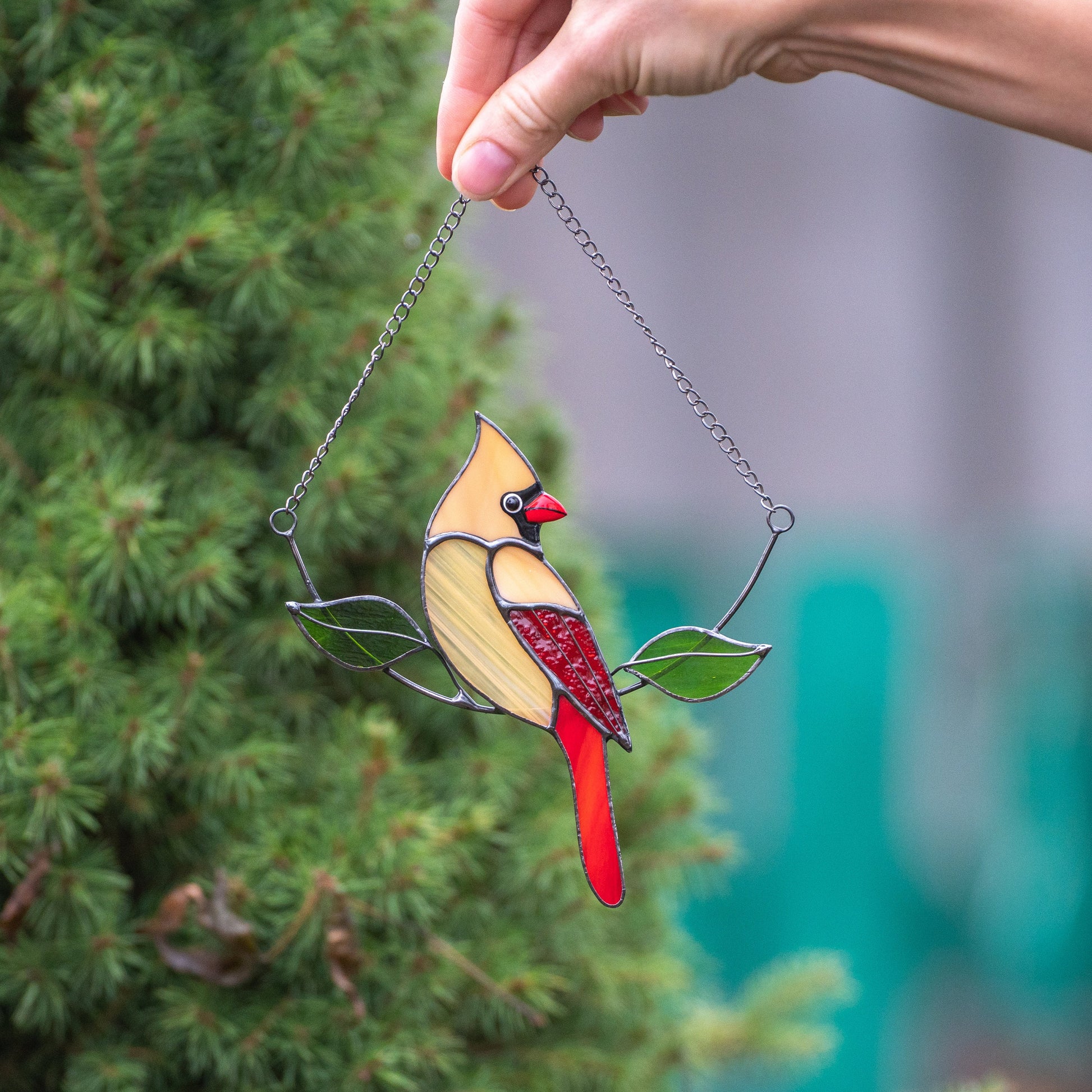 Cardinal bird stained glass window hangings Gifts for mom from daughter Custom stained glass bird suncatcher Cardinal memorial ornament - Image 4