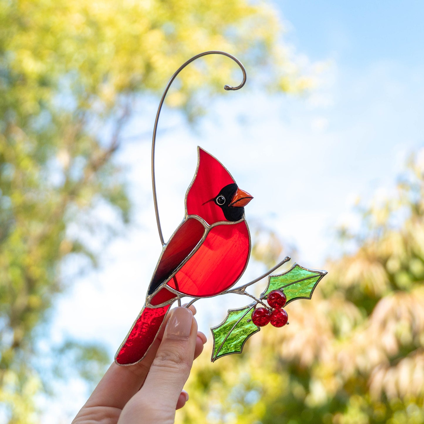 Cardinal stained glass bird Godfather gift Cardinal ornament stained glass suncatcher Bird lover gifts stained glass window hangings - Image 9