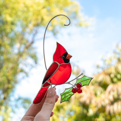 Cardinal stained glass bird Godfather gift Cardinal ornament stained glass suncatcher Bird lover gifts stained glass window hangings - Image 9