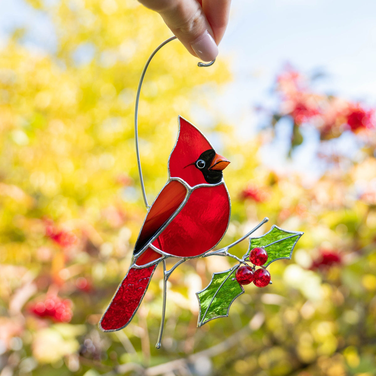 Cardinal stained glass bird Godfather gift Cardinal ornament stained glass suncatcher Bird lover gifts stained glass window hangings - Image 11