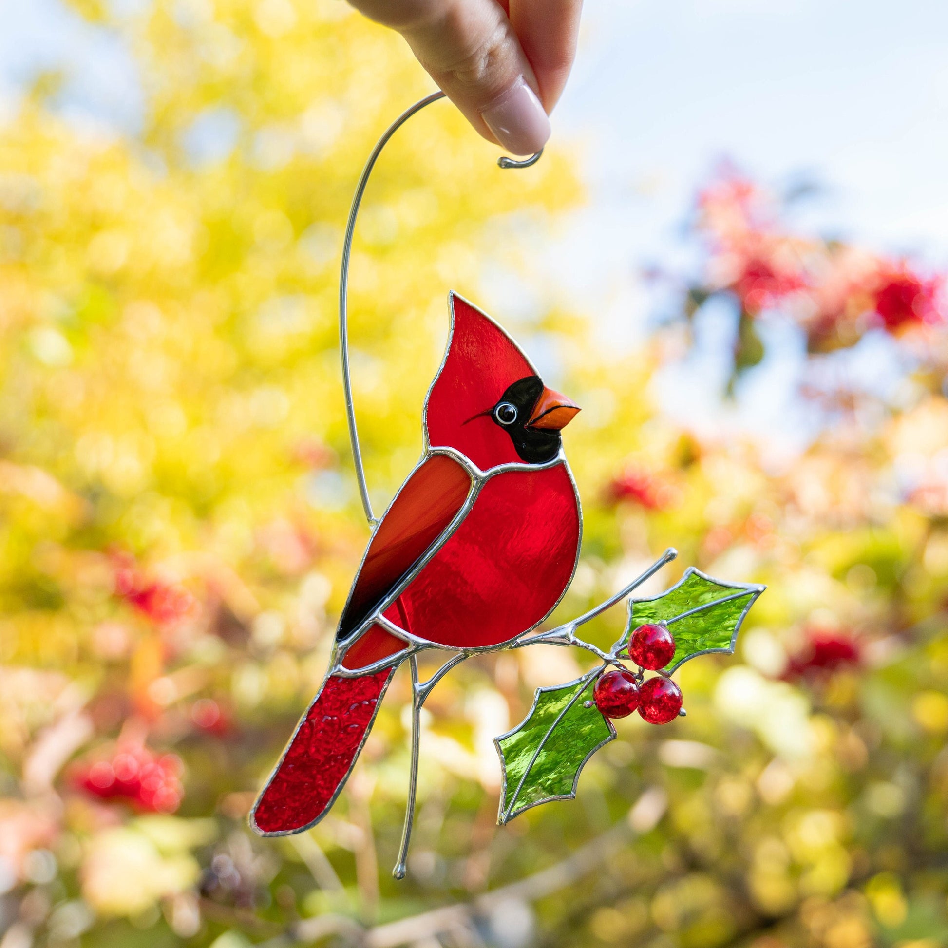 Cardinal stained glass bird Godfather gift Cardinal ornament stained glass suncatcher Bird lover gifts stained glass window hangings - Image 11