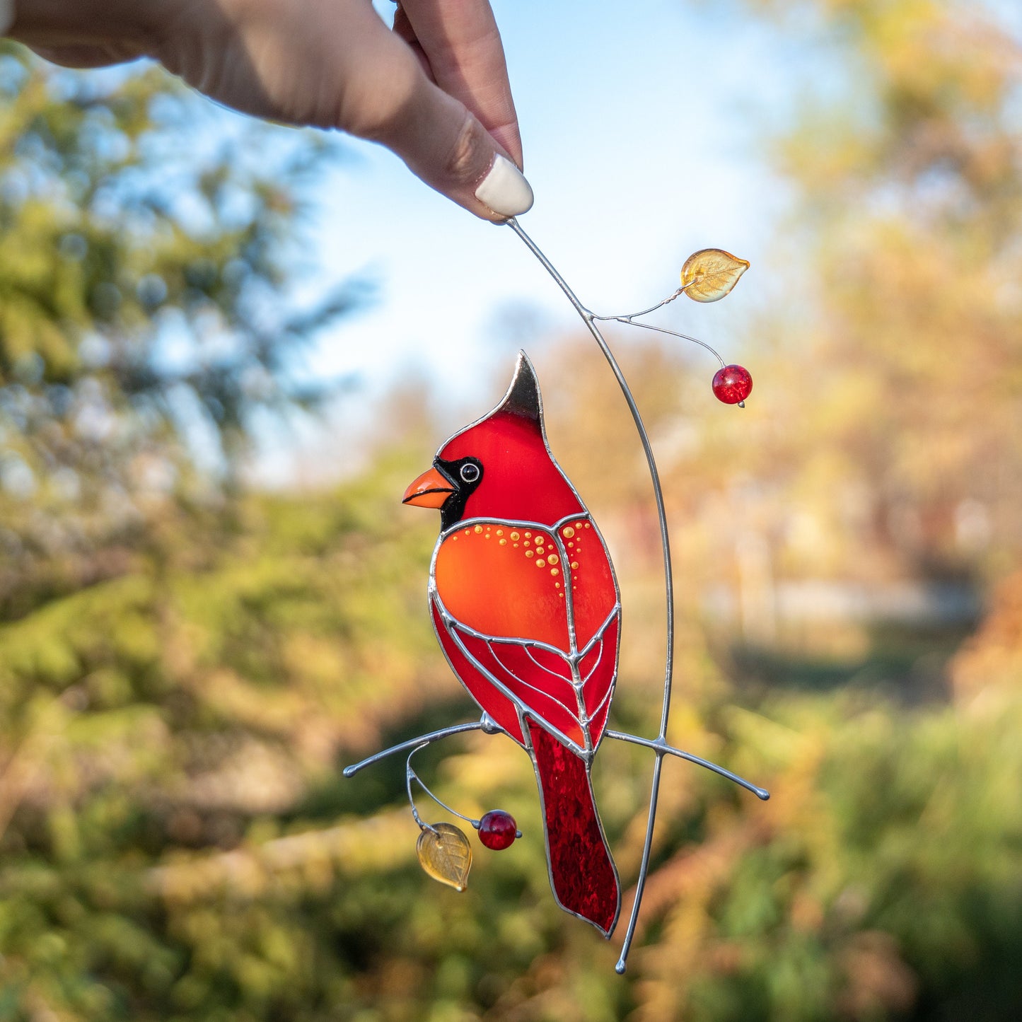 Cardinal stained glass memorial suncatcher Godfather gift Cardinal gifts stained glass window hangings Outdoor garden art - Image 9
