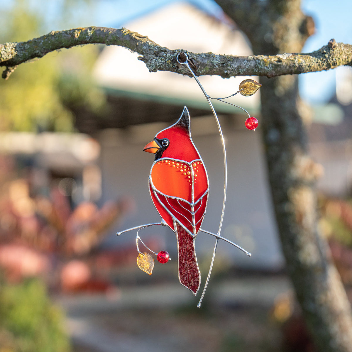 Cardinal stained glass memorial suncatcher Godfather gift Cardinal gifts stained glass window hangings Outdoor garden art - Image 13