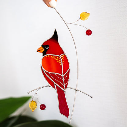 Cardinal stained glass memorial suncatcher Godfather gift Cardinal gifts stained glass window hangings Outdoor garden art - Image 16