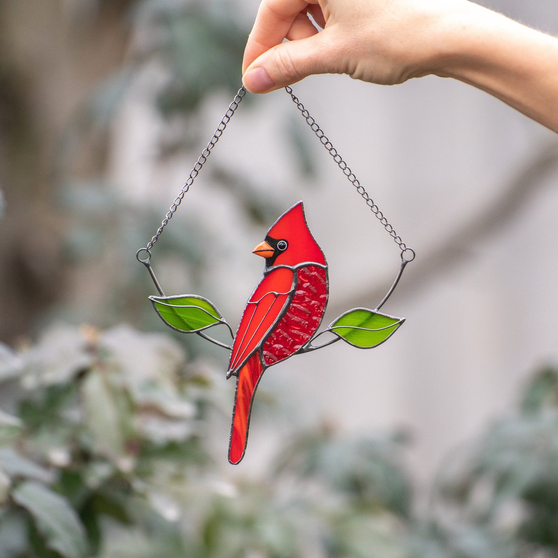 Cardinal bird stained glass window hangings Gifts for mom from daughter Custom stained glass bird suncatcher Cardinal memorial ornament - Image 9