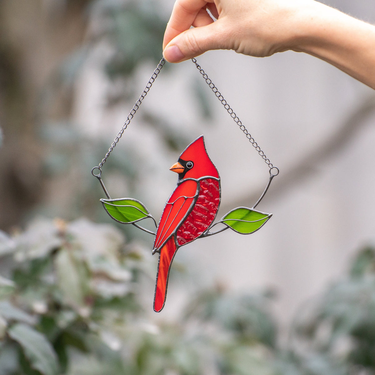 Stained glass cardinal bird Gift for dad Custom stained glass cardinal memorial ornament Stained glass window hangings Garden decoration - Image 4