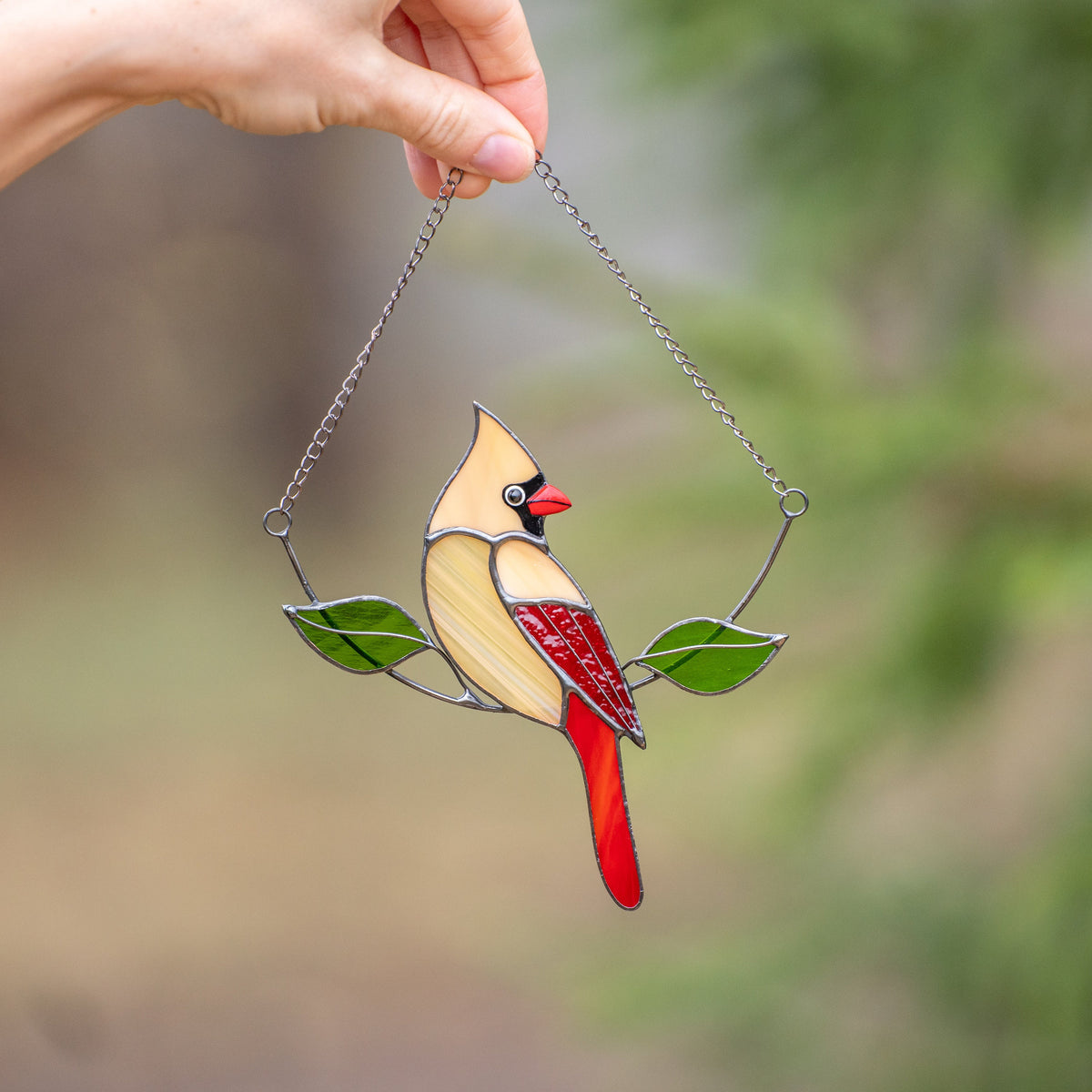 Cardinal bird stained glass window hangings Gifts for mom from daughter Custom stained glass bird suncatcher Cardinal memorial ornament - Image 3