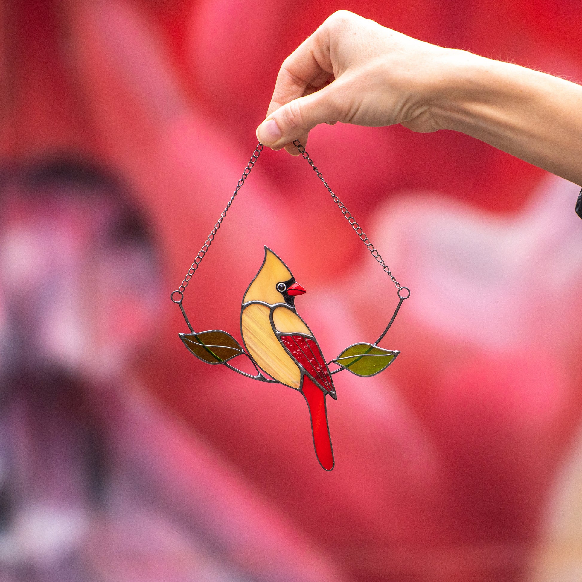 Cardinal bird stained glass window hangings Gifts for mom from daughter Custom stained glass bird suncatcher Cardinal memorial ornament - Image 5