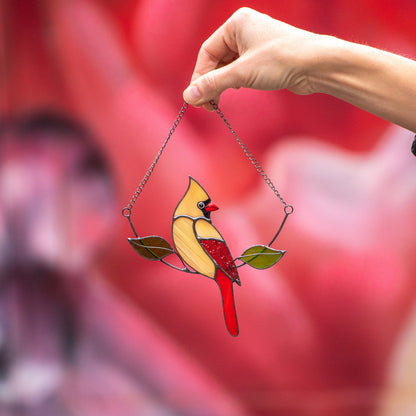 Cardinal bird stained glass window hangings Gifts for mom from daughter Custom stained glass bird suncatcher Cardinal memorial ornament - Image 5