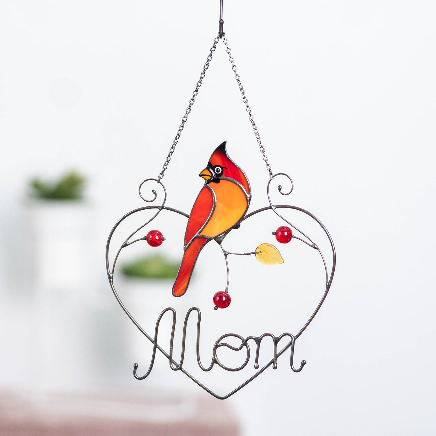 Cardinal stained glass window hangings Personalized unique gift for mom Stained glass bird suncatcher Cardinal memorial gift - Image 10