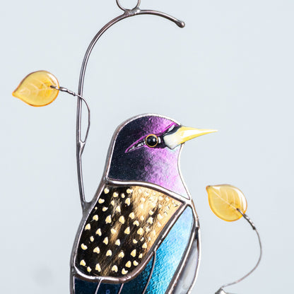 European starling bird stained glass window hangings Front door decor Custom stained glass bird suncatcher - Image 14