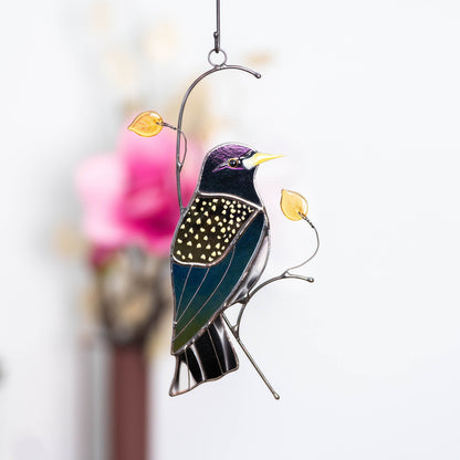 European starling bird stained glass window hangings Front door decor Custom stained glass bird suncatcher - Image 12