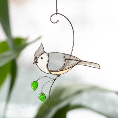 Tufted titmouse stained glass window hangings House warming gifts new home Stained glass bird suncatcher - Image 8