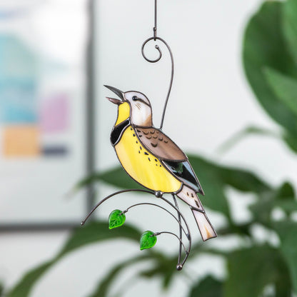 Western meadowlark stained glass suncatcher House warming gifts new home Bird stained glass window hangings - Image 8