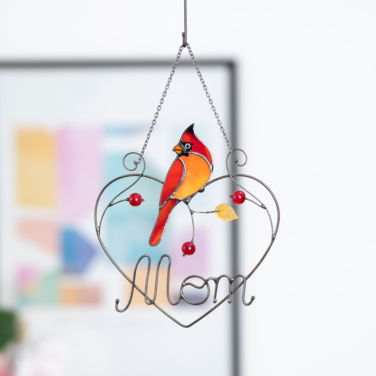 Cardinal stained glass window hangings Personalized unique gift for mom Stained glass bird suncatcher Cardinal memorial gift - Image 15