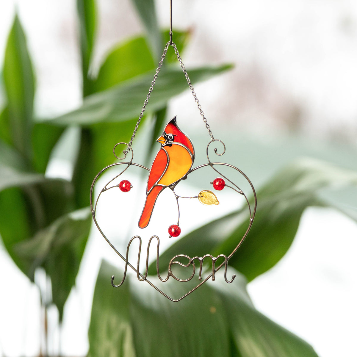 Cardinal stained glass window hangings Personalized unique gift for mom Stained glass bird suncatcher Cardinal memorial gift - Image 16