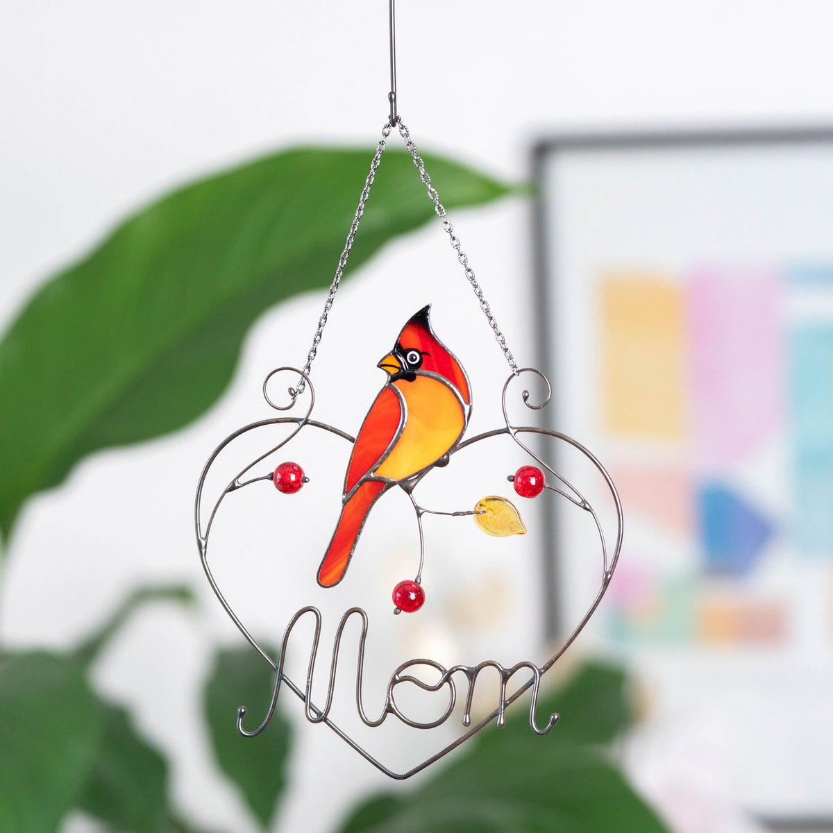 Cardinal stained glass window hangings Personalized unique gift for mom Stained glass bird suncatcher Cardinal memorial gift - Image 7
