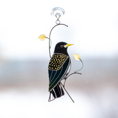 European starling bird stained glass window hangings Front door decor Custom stained glass bird suncatcher - Image 7