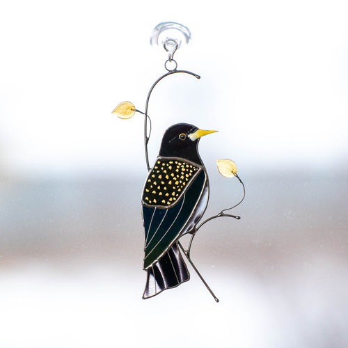 European starling bird stained glass window hangings Front door decor Custom stained glass bird suncatcher - Image 7