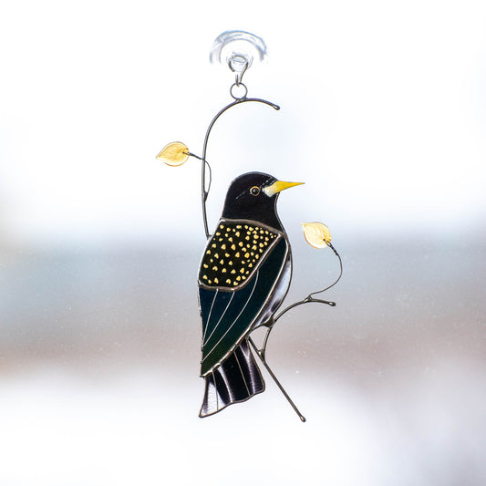 European starling bird stained glass window hangings Front door decor Custom stained glass bird suncatcher - Image 7