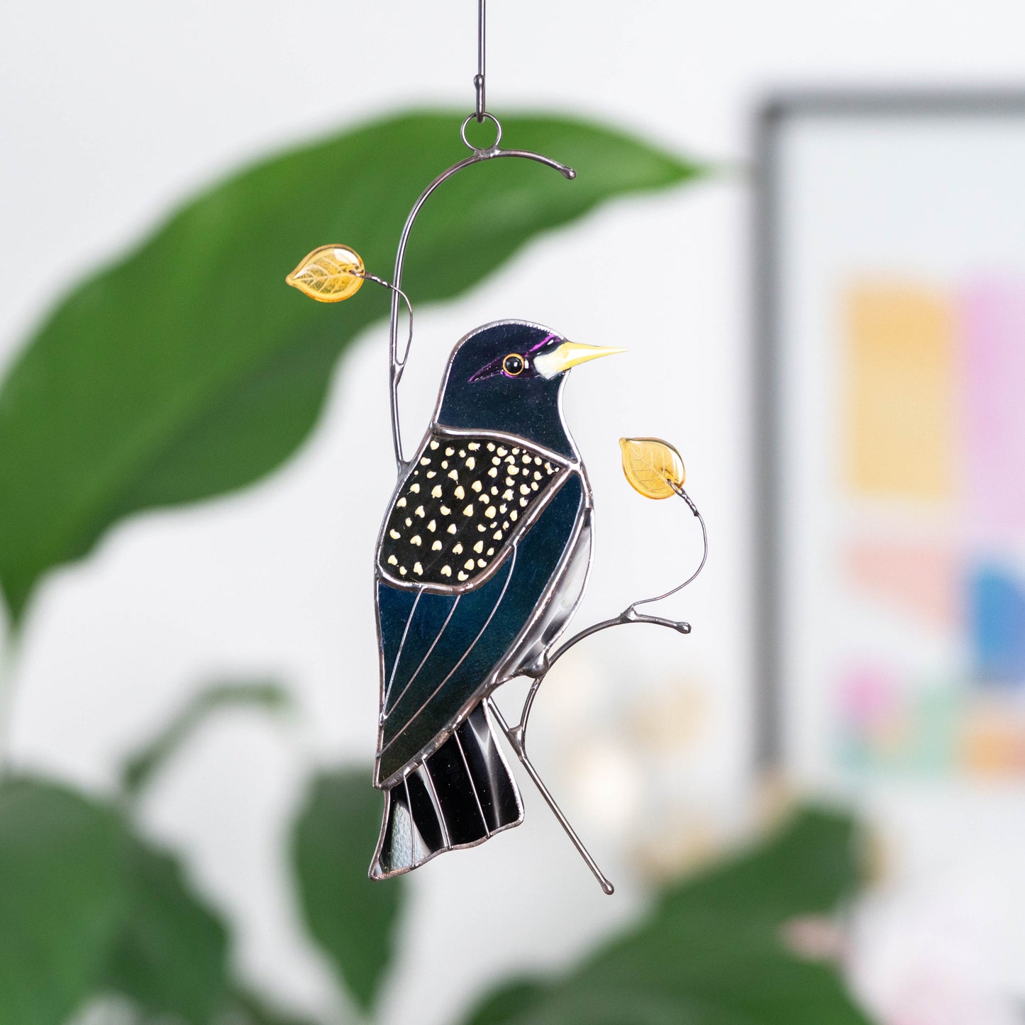 European starling bird stained glass window hangings Front door decor Custom stained glass bird suncatcher - Image 10