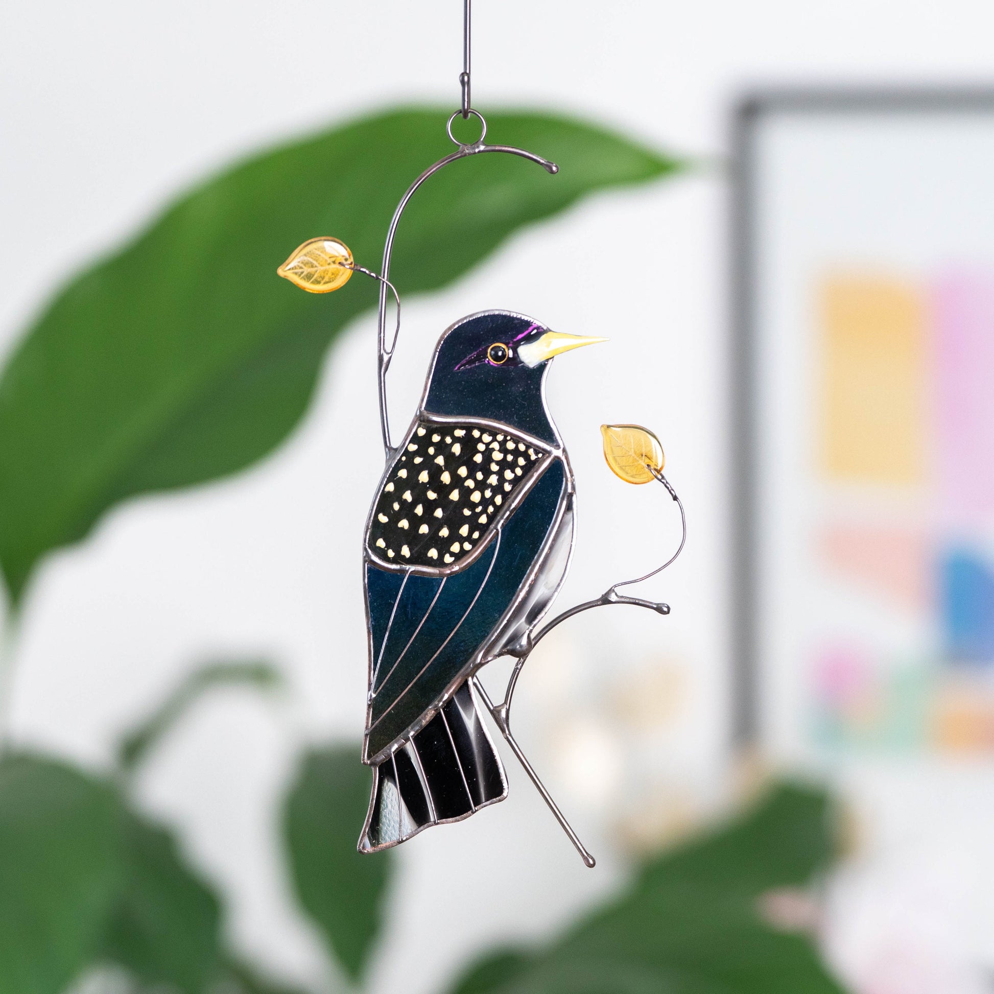 European starling bird stained glass window hangings Front door decor Custom stained glass bird suncatcher - Image 10
