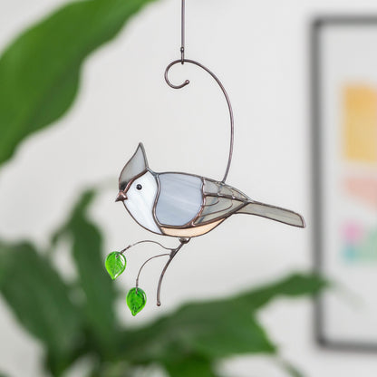 Tufted titmouse stained glass window hangings House warming gifts new home Stained glass bird suncatcher - Image 4