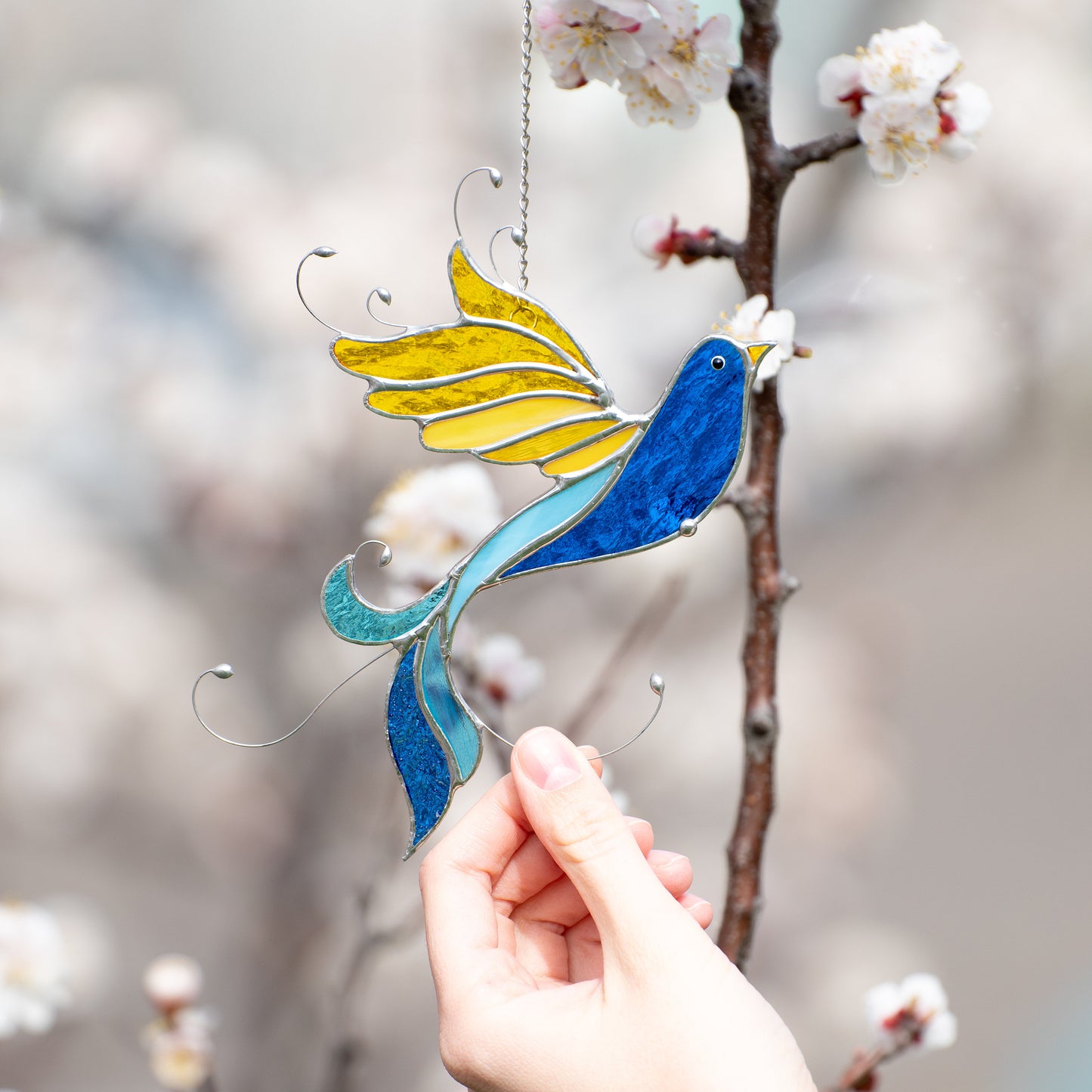 Ukraine stained glass bird suncatcher Ukrainian gifts Bird stained glass window hangings Glass bird ornaments Ukrainian flag - Image 8