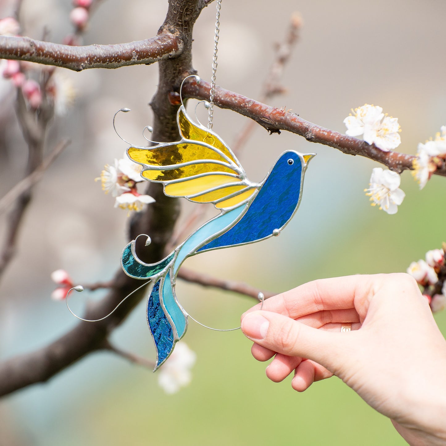 Ukraine stained glass bird suncatcher Ukrainian gifts Bird stained glass window hangings Glass bird ornaments Ukrainian flag - Image 9