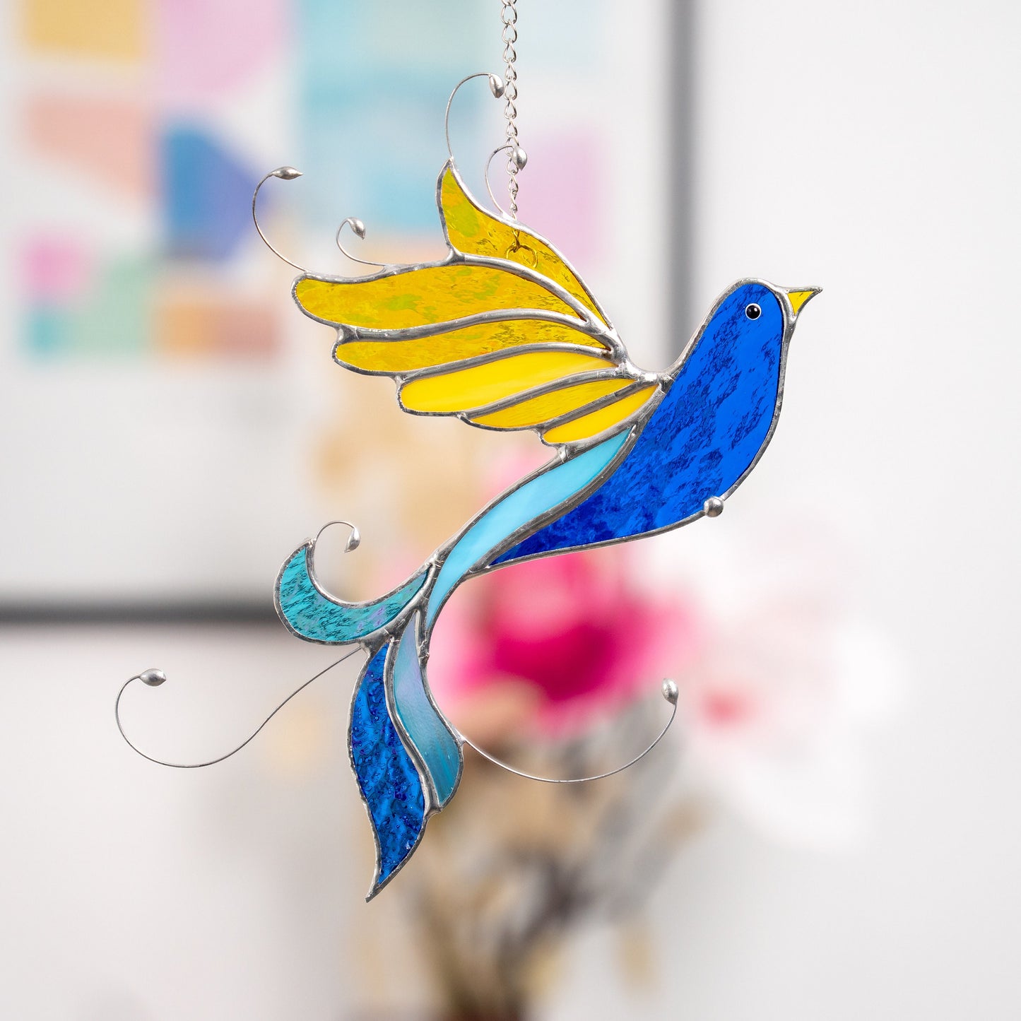 Ukraine stained glass bird suncatcher Ukrainian gifts Bird stained glass window hangings Glass bird ornaments Ukrainian flag - Image 7