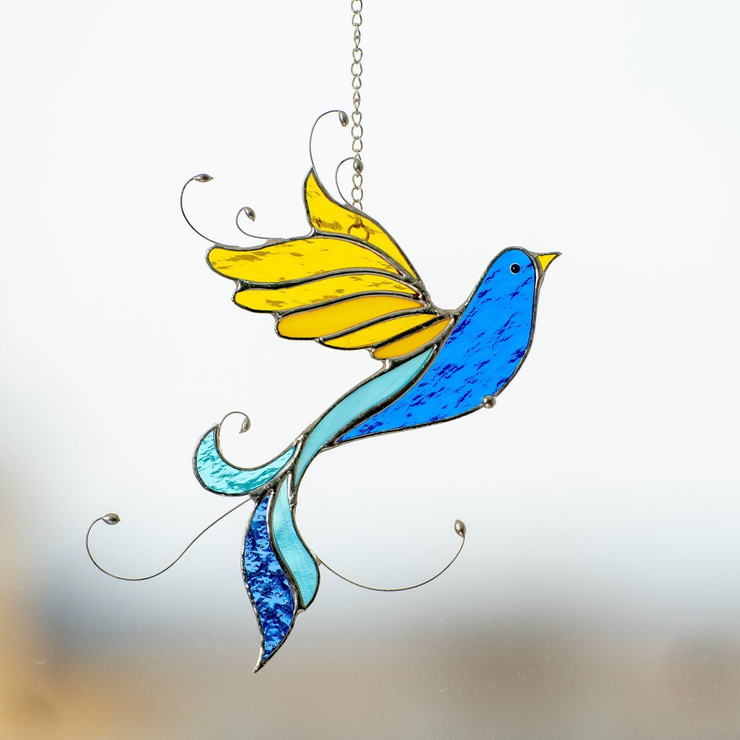 Ukraine stained glass bird suncatcher Ukrainian gifts Bird stained glass window hangings Glass bird ornaments Ukrainian flag - Image 5