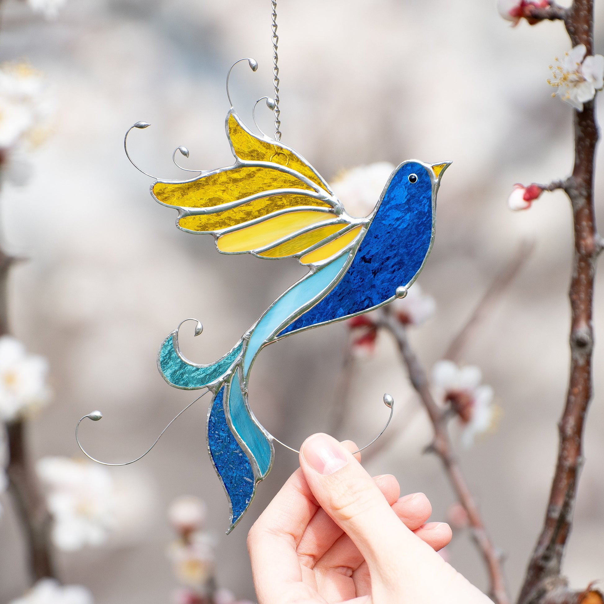 Ukraine stained glass bird suncatcher Ukrainian gifts Bird stained glass window hangings Glass bird ornaments Ukrainian flag - Image 4