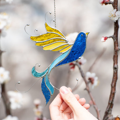 Ukraine stained glass bird suncatcher Ukrainian gifts Bird stained glass window hangings Glass bird ornaments Ukrainian flag - Image 4