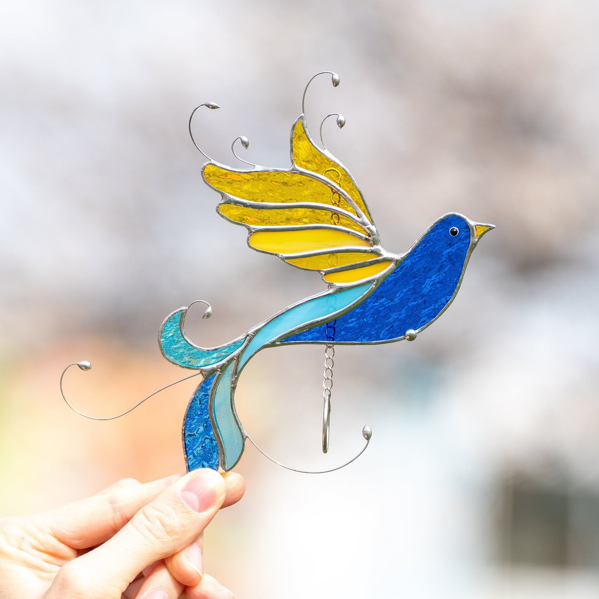 Ukraine stained glass bird suncatcher Ukrainian gifts Bird stained glass window hangings Glass bird ornaments Ukrainian flag - Image 11
