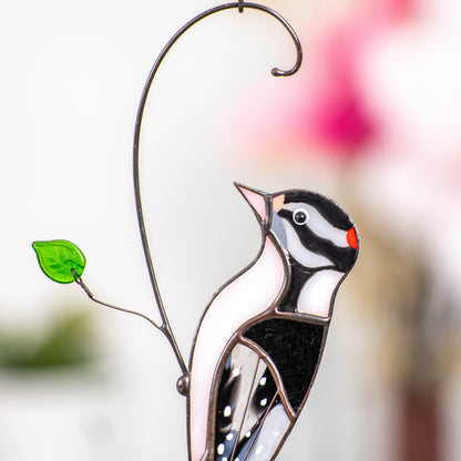 Downy woodpecker stained glass window hangings Godfather gift Custom stained glass bird suncatcher - Image 8