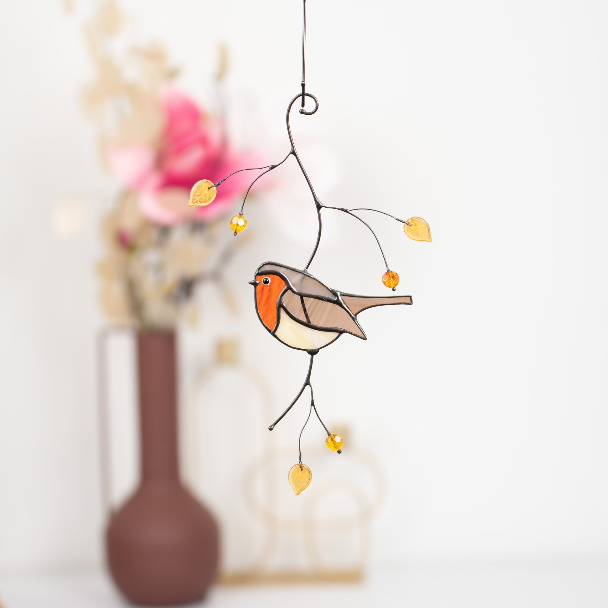Robin bird stained glass window hangings House warming gifts new home Stained glass bird suncatcher - Image 9