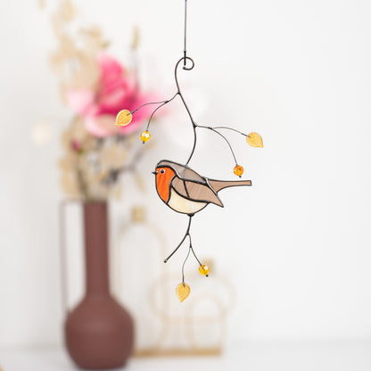 Robin bird stained glass window hangings House warming gifts new home Stained glass bird suncatcher - Image 9