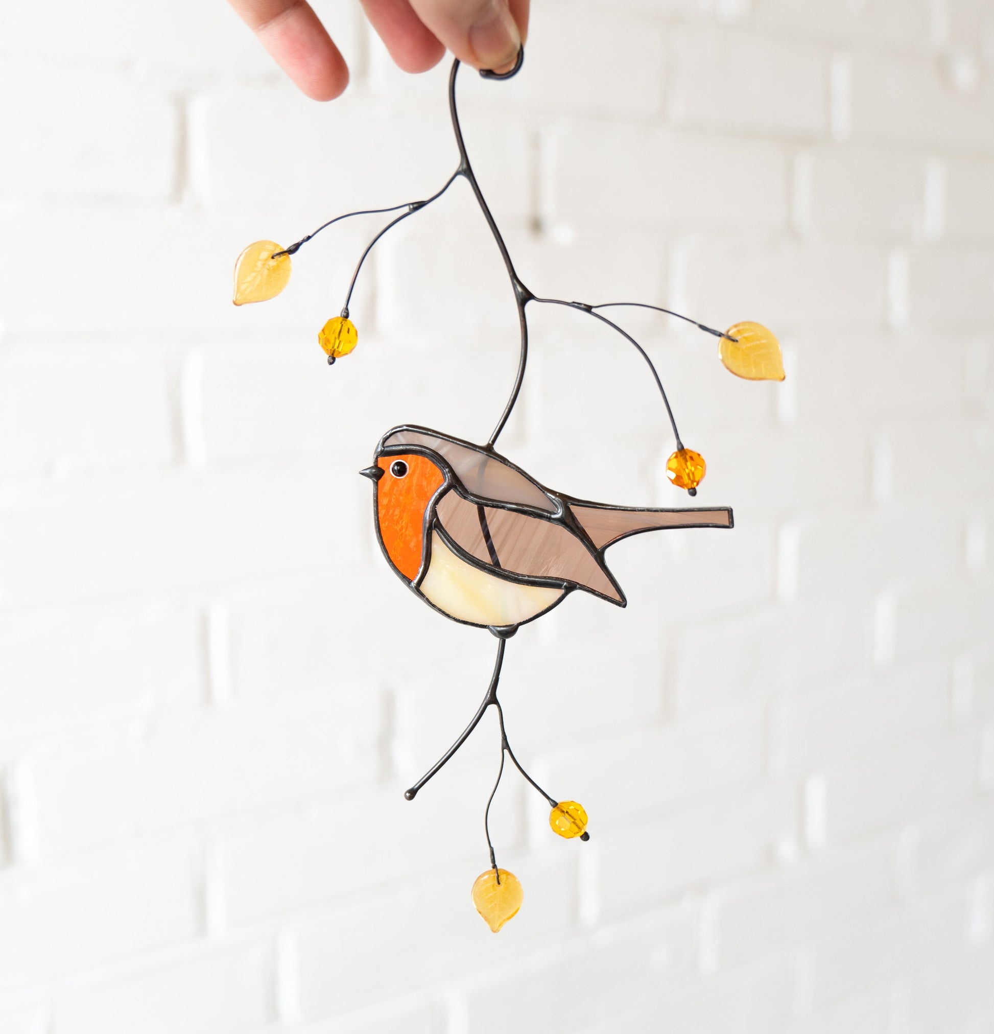 Robin bird stained glass window hangings House warming gifts new home Stained glass bird suncatcher - Image 10