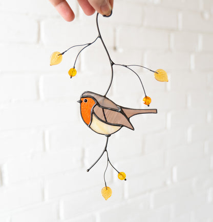 Robin bird stained glass window hangings House warming gifts new home Stained glass bird suncatcher - Image 10