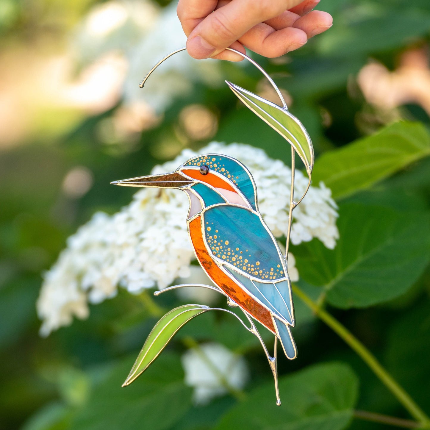 Kingfisher stained glass bird suncatcher Unique gift for mom Modern stained glass window hangings Kingfisher art - Image 6