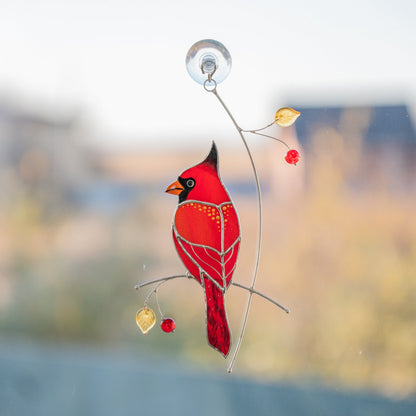 Cardinal stained glass memorial suncatcher Godfather gift Cardinal gifts stained glass window hangings Outdoor garden art - Image 6