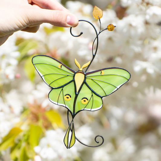 Luna moth stained glass window hangings Best gift for mom Custom stained glass butterfly suncatcher - Image 1