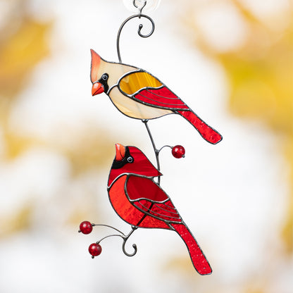 Stained glass cardinal ornament Best gift for mom Cardinal stained glass window hangings Garden art Modern stained glass bird suncatcher - Image 5