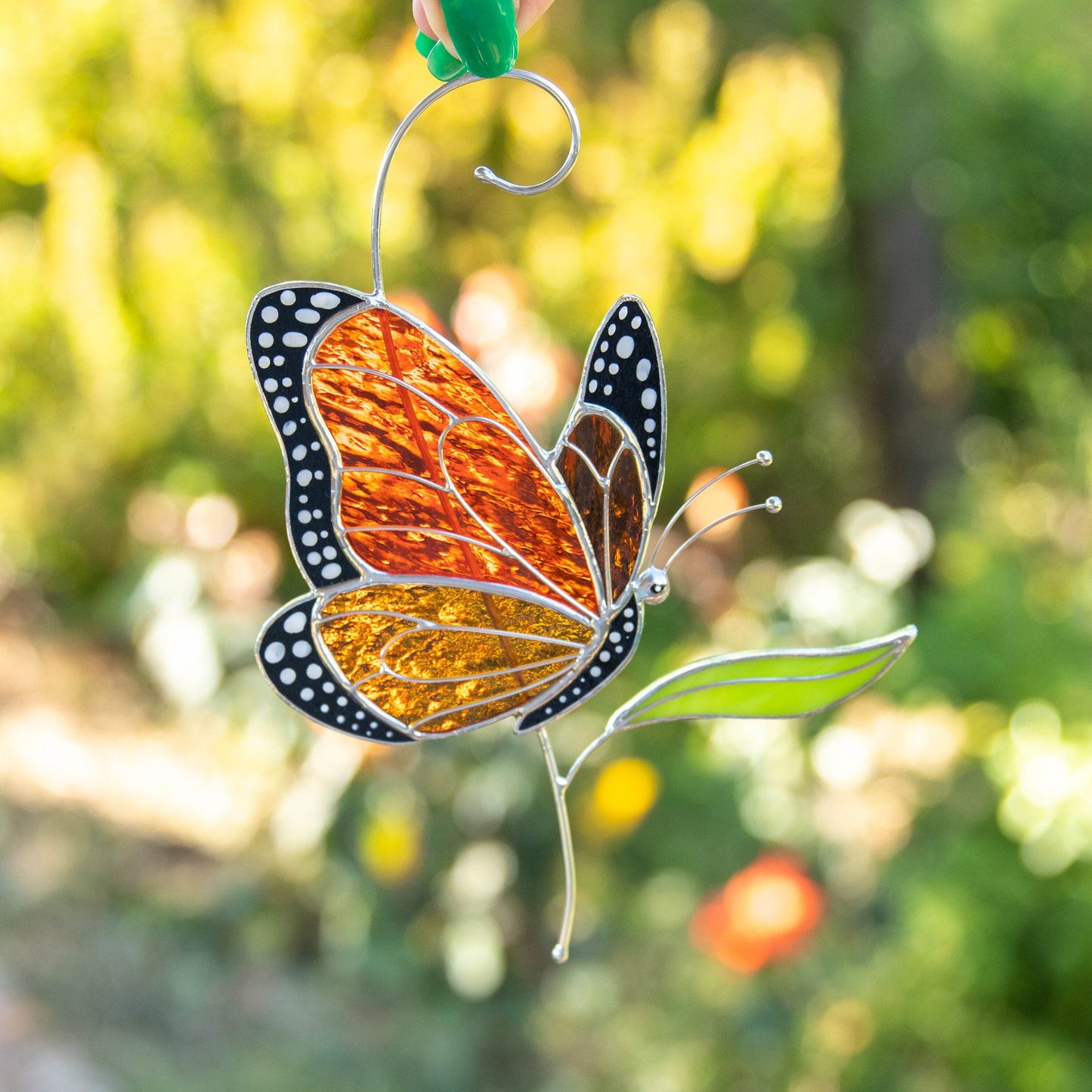 Butterfly stained glass window hanging Grandma gift Custom stained glass butterfly artwork Monarch butterfly wall art Custom suncatcher - Image 6