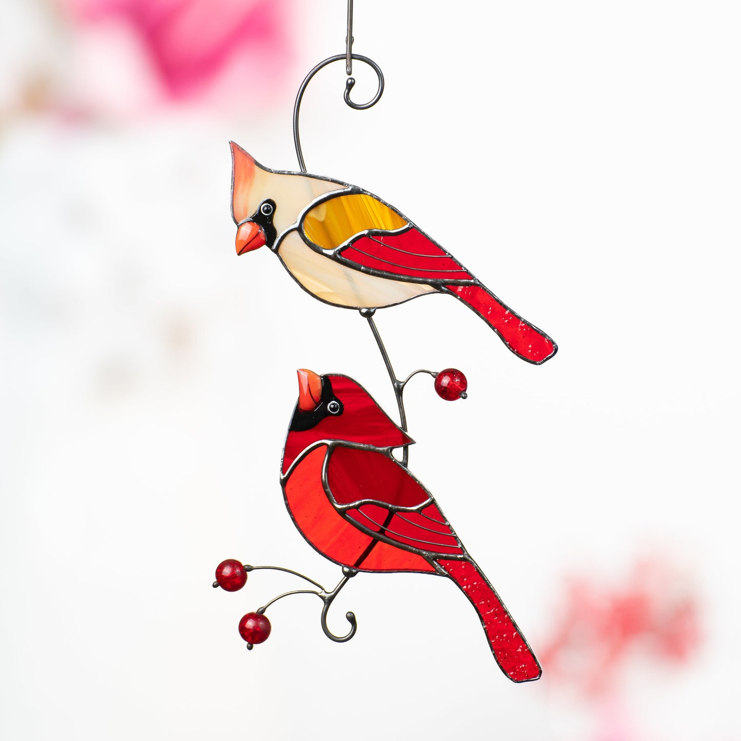 Stained glass cardinal ornament Best gift for mom Cardinal stained glass window hangings Garden art Modern stained glass bird suncatcher - Image 8