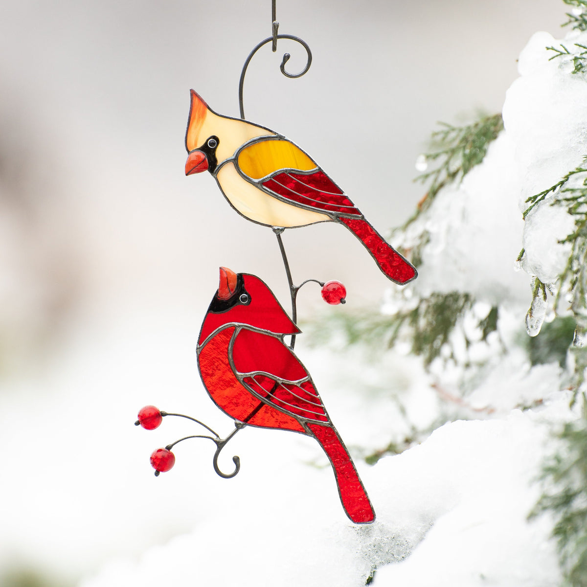 Stained glass cardinal ornament Best gift for mom Cardinal stained glass window hangings Garden art Modern stained glass bird suncatcher - Image 1