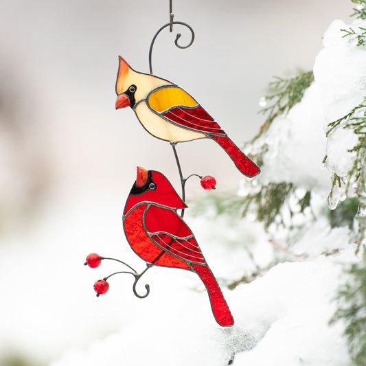 Stained glass cardinal ornament Best gift for mom Cardinal stained glass window hangings Garden art Modern stained glass bird suncatcher - Image 1